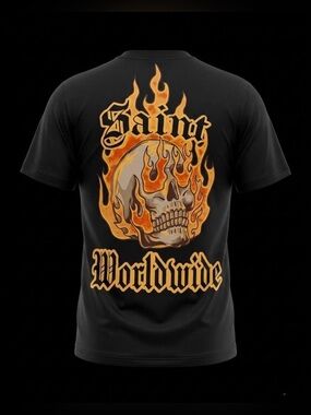 Super Massive Saint Worldwide Skull on Fire Tee Men’s Size M